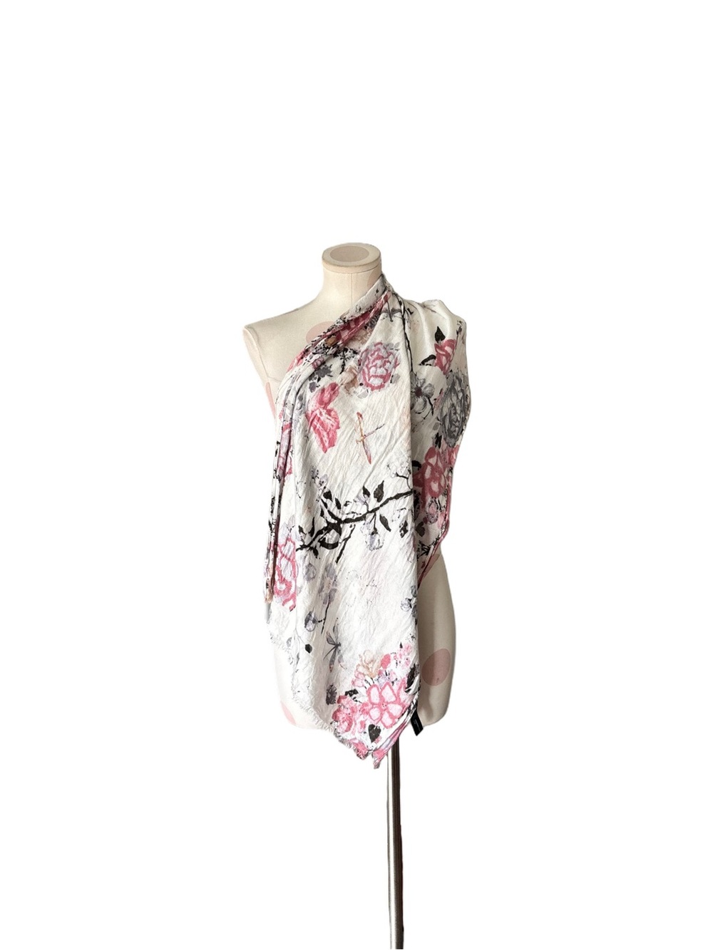 Floral Scarf Pink Gray Black Lightweight Rayon